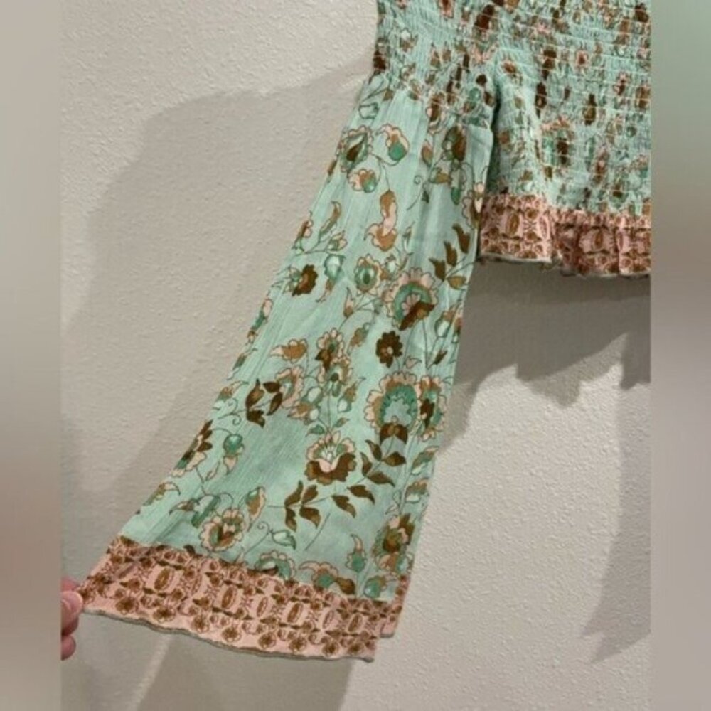 New Anthropologie Boho Festival Crop Top Bell Sleeve Stretch Feminine Western - Picture 2 of 6